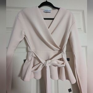 Pink Faux Wrap Bow Peplum Y2K Style Balletcore Girly Soft Split Sleeve Tie Up